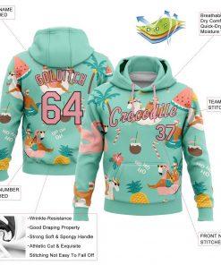 Custom Aqua Medium Pink Brown Tropical Christmas Santas With Reindeers And Flamingos Sports Pullover Sweatshirt Hoodie