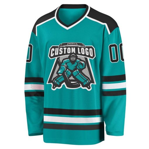 Custom Aqua Black White Hockey Jersey