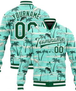 Custom Aqua Kelly Green-White Hawaii Palm Trees Varsity Letterman Jacket