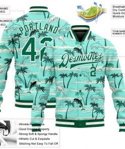 Custom Aqua Kelly Green-White Hawaii Palm Trees Varsity Letterman Jacket