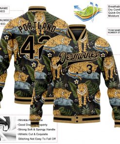 Custom Black Old Gold Tropical Tiger With Palms Varsity Letterman Jacket