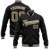 Custom Black Old Gold Tropical Tiger With Palms Varsity Letterman Jacket