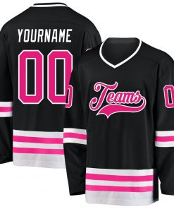 Custom Black Hot Pink White Hockey Jersey