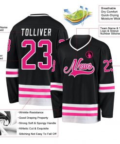 Custom Black Hot Pink White Hockey Jersey