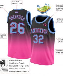 Custom Black Light Blue Pink Authentic Fade Fashion Basketball Jersey