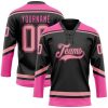 Custom Black Hot Pink White Hockey Jersey