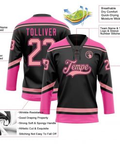 Custom Black Medium Pink Hockey Lace Neck Jersey