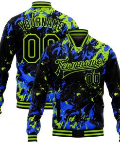 Custom Black Neon Green Royal 3D Pattern Design Varsity Letterman Jacket