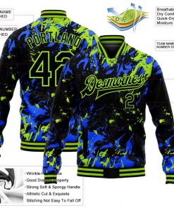 Custom Black Neon Green Royal 3D Pattern Design Varsity Letterman Jacket