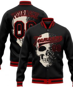 Custom Black Red Skull Fashion 3D Varsity Letterman Jacket