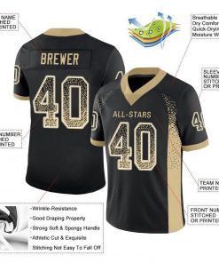 Custom Black Vegas Gold White Mesh Drift Fashion Football Jersey