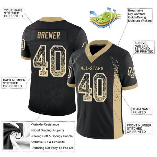 Custom Black Vegas Gold White Mesh Drift Fashion Football Jersey