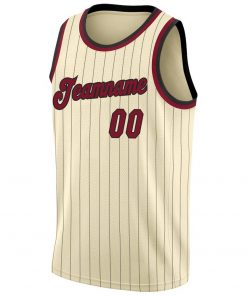 Custom Cream Black Pinstripe Maroon Black Basketball Jersey