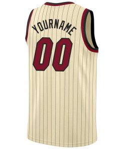 Custom Cream Black Pinstripe Maroon Black Basketball Jersey