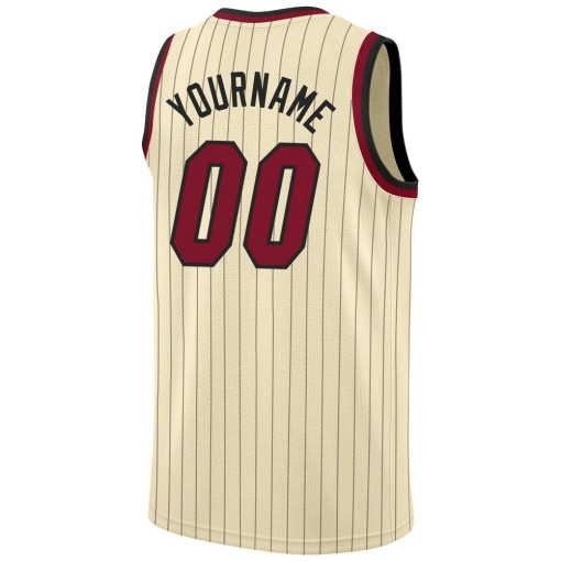 Custom Cream Black Pinstripe Maroon Black Basketball Jersey