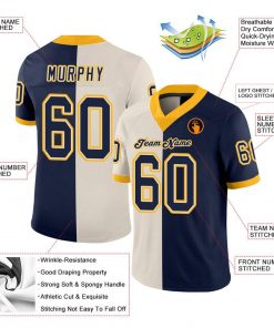 Custom Cream Navy Gold Mesh Split Fashion Football Jersey