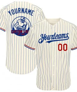 Custom Cream Royal Pinstripe Red White Authentic Baseball Jersey