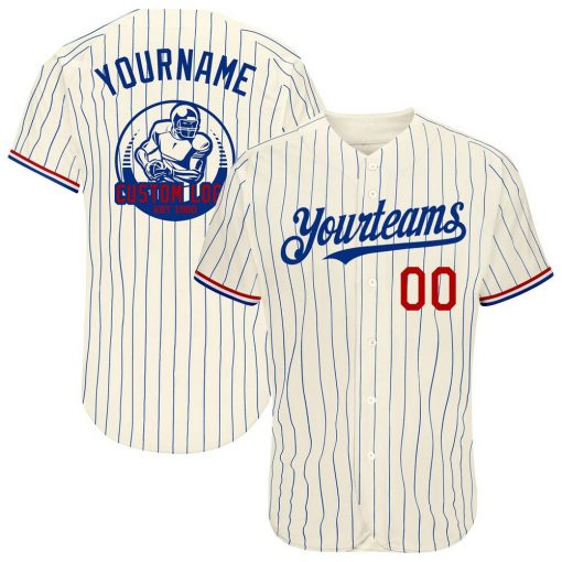 Custom Cream Royal Pinstripe Red White Authentic Baseball Jersey