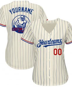 Custom Cream Royal Pinstripe Red White Authentic Baseball Jersey