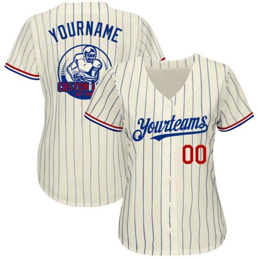 Custom Cream Royal Pinstripe Red White Authentic Baseball Jersey