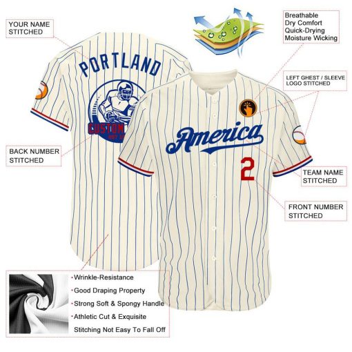 Custom Cream Royal Pinstripe Red White Authentic Baseball Jersey