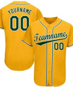 Custom Gold Green White Baseball Jersey