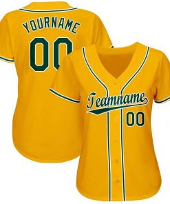 Custom Gold Green White Baseball Jersey