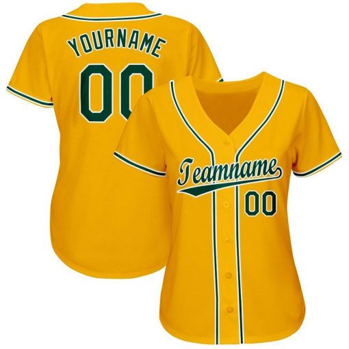 Custom Gold Green White Baseball Jersey