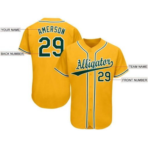 Custom Gold Green White Baseball Jersey