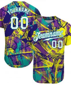 Custom Graffiti Abstract Urban Pattern White Teal 3D Authentic Baseball Jersey