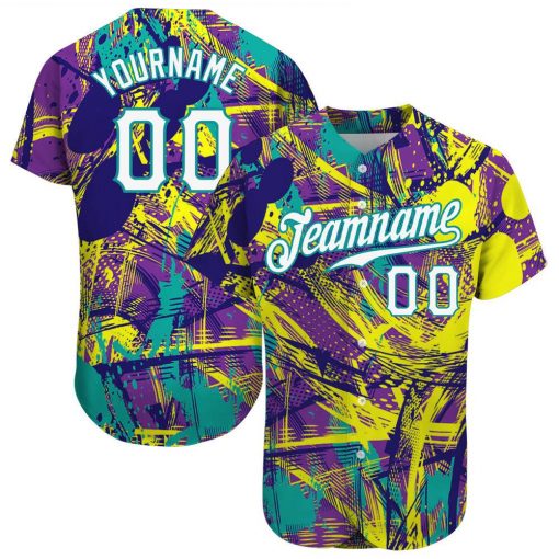 Custom Graffiti Abstract Urban Pattern White Teal 3D Authentic Baseball Jersey