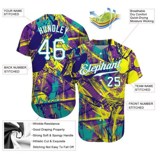 Custom Graffiti Abstract Urban Pattern White Teal 3D Authentic Baseball Jersey