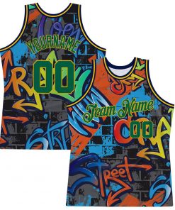 Custom Graffiti Pattern Kelly Green Gold Geometric Basketball Jersey