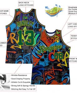 Custom Graffiti Pattern Kelly Green Gold Geometric Basketball Jersey