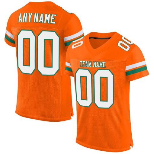 Custom Orange White Kelly Green Mesh Football Jersey