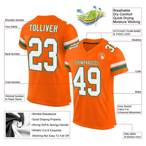 Custom Orange White Kelly Green Mesh Football Jersey