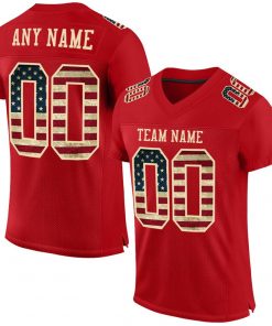 Custom Red Vintage USA Flag City Cream Football Jersey