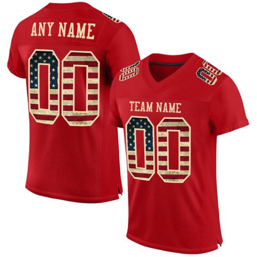 Custom Red Vintage USA Flag City Cream Football Jersey