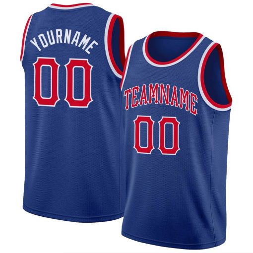 Custom Royal Red White Round Neck Rib Knit Basketball Jersey