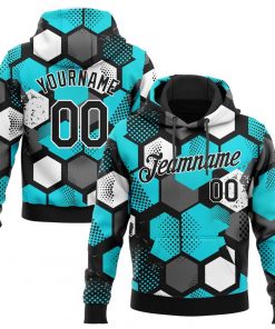 Custom Aqua Black White Pattern Design Sports Pullover Sweatshirt Hoodie