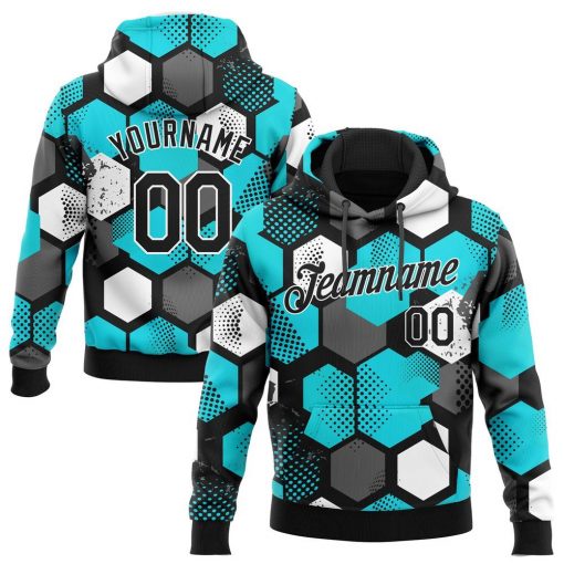 Custom Aqua Black White Pattern Design Sports Pullover Sweatshirt Hoodie