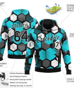 Custom Aqua Black White Pattern Design Sports Pullover Sweatshirt Hoodie