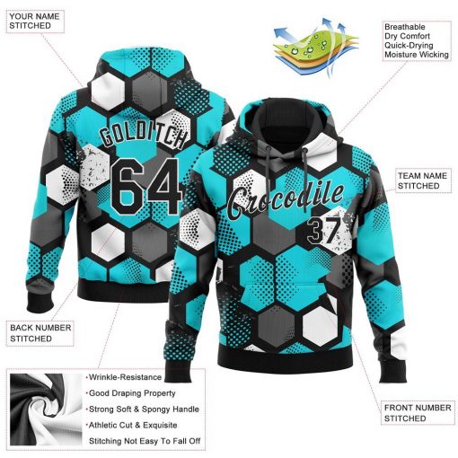 Custom Aqua Black White Pattern Design Sports Pullover Sweatshirt Hoodie