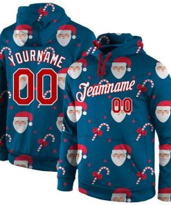 Custom Aqua Red White Christmas Sports Pullover Sweatshirt Hoodie