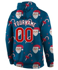 Custom Aqua Red White Christmas Sports Pullover Sweatshirt Hoodie