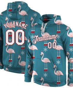 Custom Aqua White Red Christmas 3D Sports Pullover Sweatshirt Hoodie