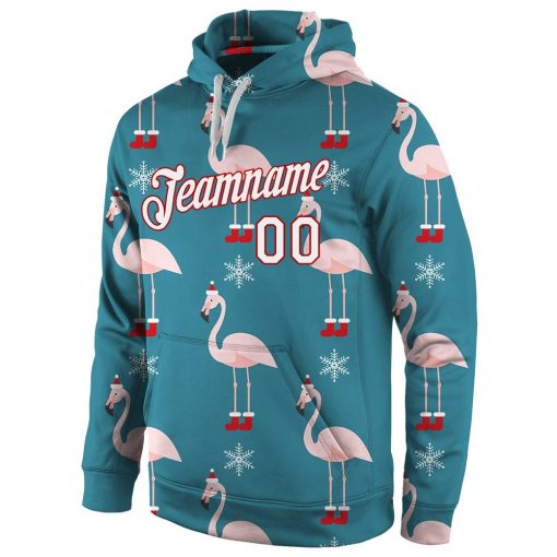 Custom Aqua White Red Christmas 3D Sports Pullover Sweatshirt Hoodie