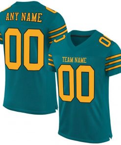 Custom Teal Gold Black Mesh Authentic Football Jersey