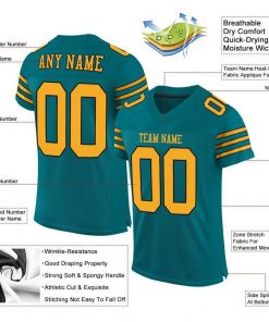 Custom Teal Gold Black Mesh Authentic Football Jersey