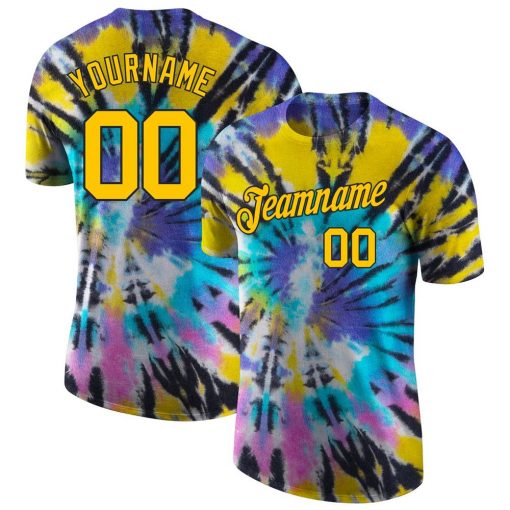 Custom Tie Dye Gold Black 3D Performance T-Shirt